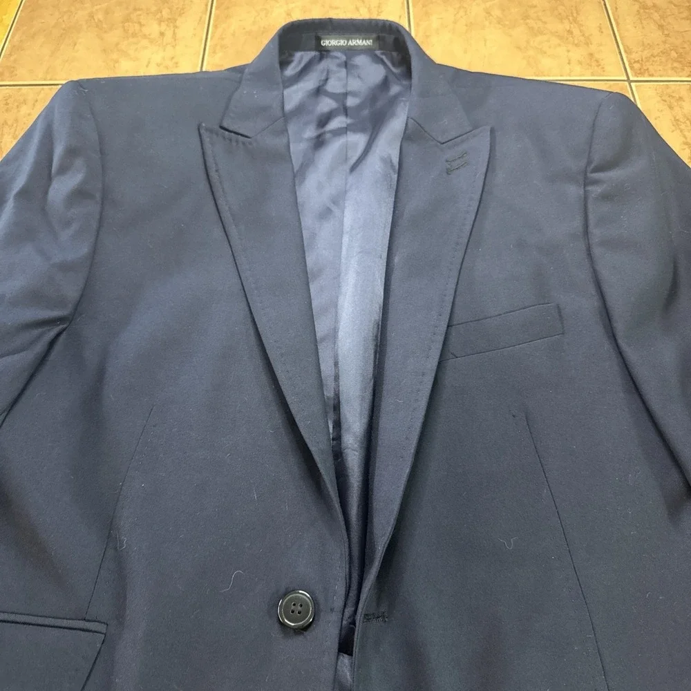 Giorgio Armani Le Collezioni 40R Slim Fit Navy Blue Wool Blend Blazer Jacket